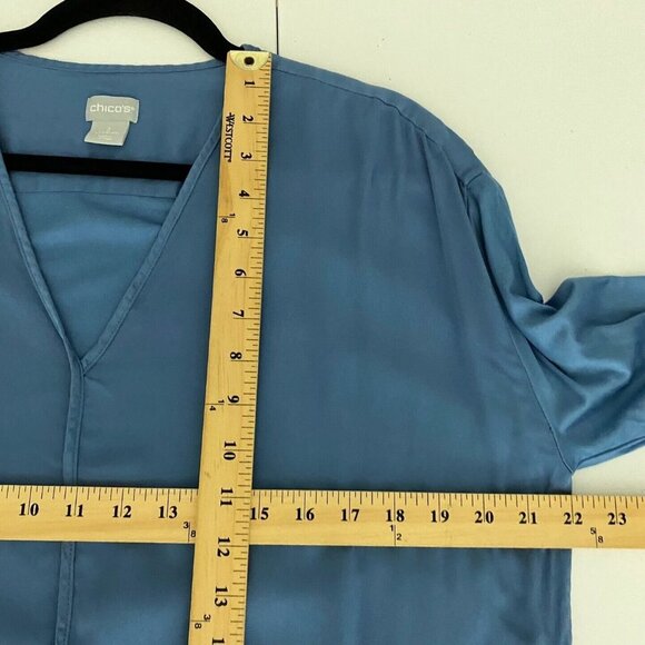Chicos Blouse Shirt Blue Modal V Neck Long Sleeve Size 2 - US 12/14 - Picture 8 of 9